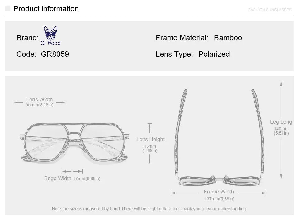Gafas de sol Oi Wood de aleación de alta calidad para hombre y mujer, polarizadas de madera, para conducir, con protección UV400, 8059