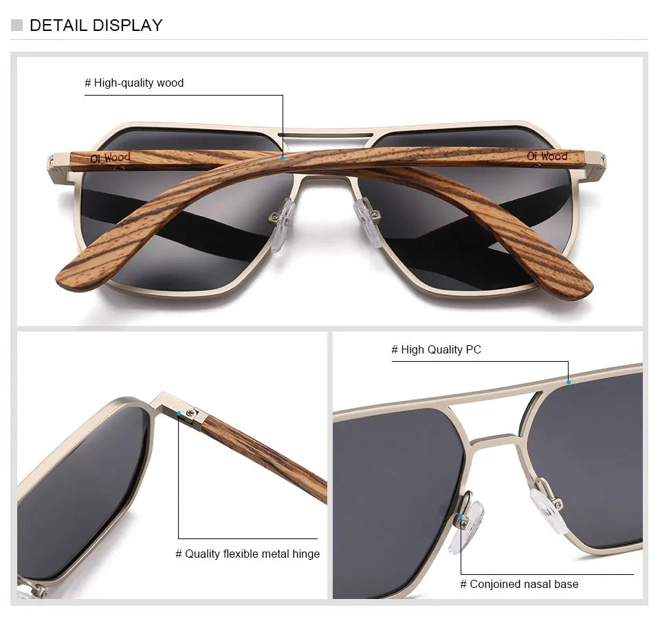 Gafas de sol Oi Wood de aleación de alta calidad para hombre y mujer, polarizadas de madera, para conducir, con protección UV400, 8059