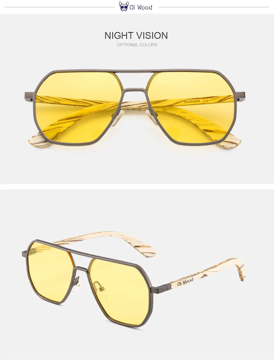 Gafas de sol Oi Wood de aleación de alta calidad para hombre y mujer, polarizadas de madera, para conducir, con protección UV400, 8059