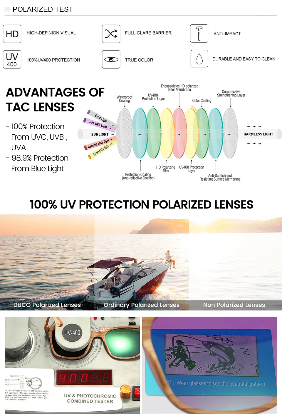 Gafas de sol Oi Wood de aleación de alta calidad para hombre y mujer, polarizadas de madera, para conducir, con protección UV400, 8059